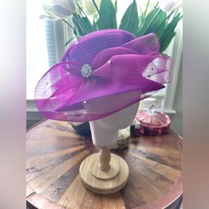 Giovanna Chic Purple Fuchsia Women's Flat Top Hat with Rhinestone Accent